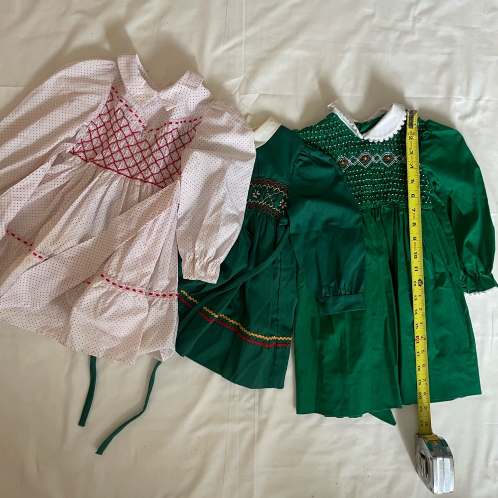 Vintage Girls Smocked Collar cotton  Dresses Set of 3